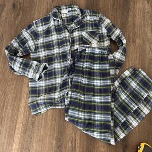 Vermont Country Store Pajamas Set Men Sz M Blue Plaid Cotton Flannel EUC